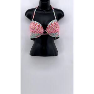 VICTORIA SECRET Bombshell Pink Multicolored Swim Top SZ 36C